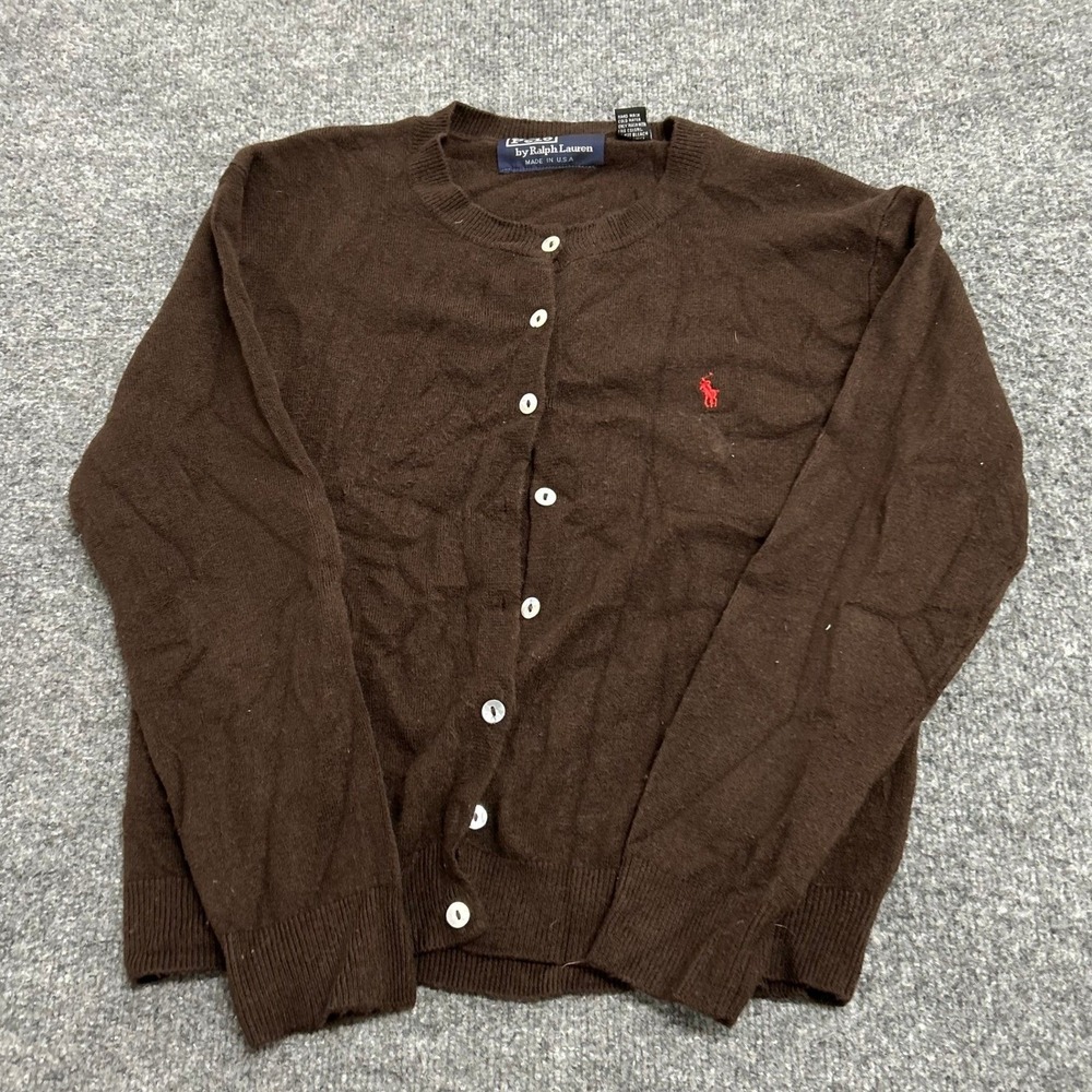 Polo Ralph Lauren Cardigan Womens Size M Brown Button Front Pony Logo Sweater
